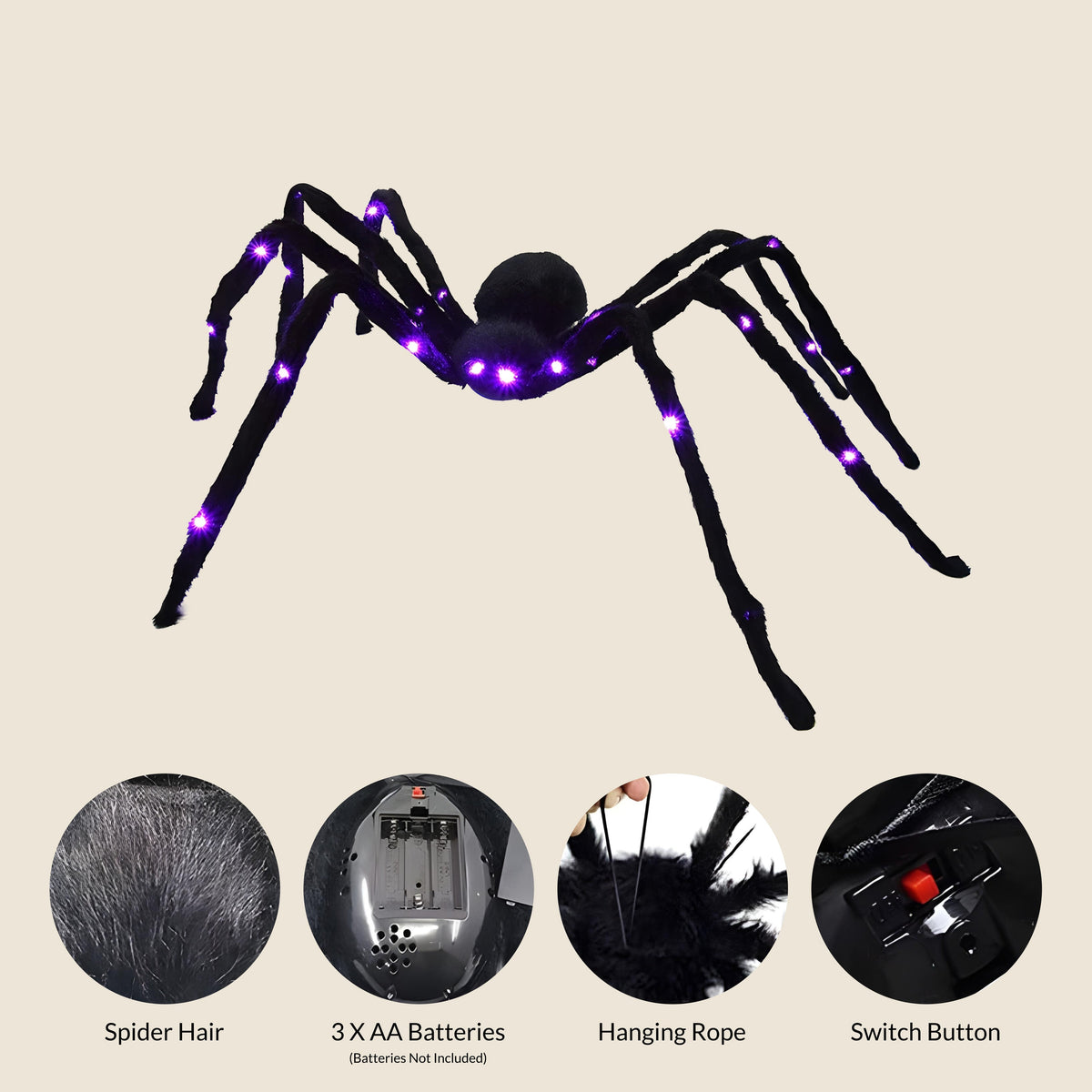 Giant 4ft Light-Up Halloween Spider Decoration