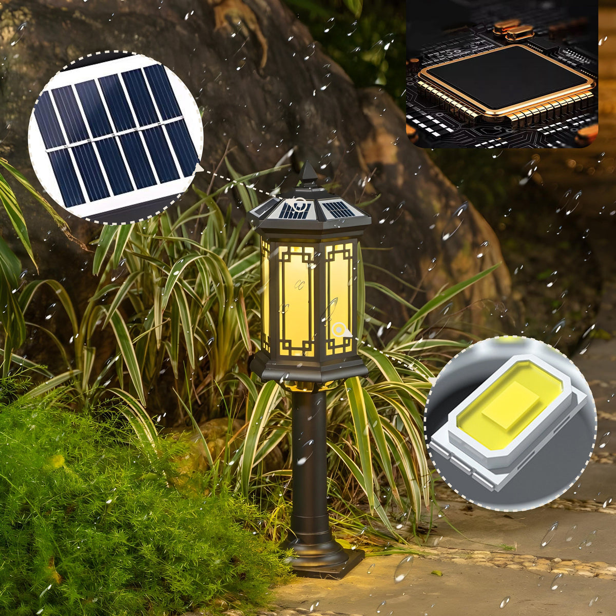 Hex Lantern Solar Powered Post Light