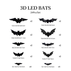 3D LED Bat Wall Lights - 24 Pack