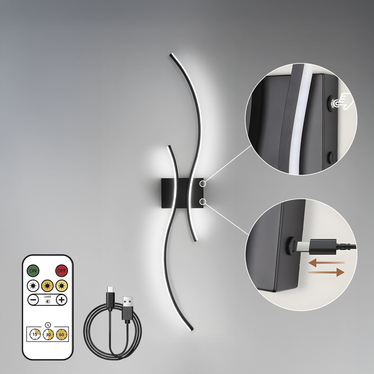 Curve Touch Dimming Battery Operated Wall Sconce