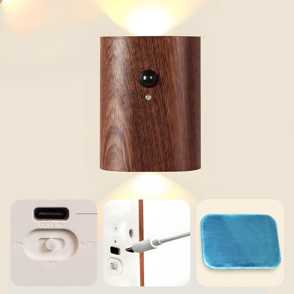 Walnut-Curve Motion Sensing Wall Sconce